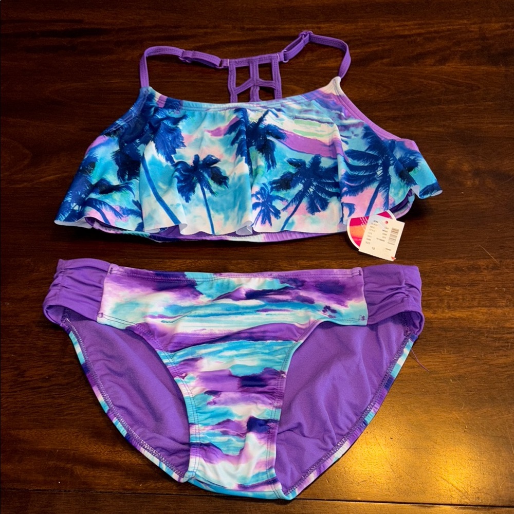 Justice, two piece, bikini palm tree, girls size 18 new tags
